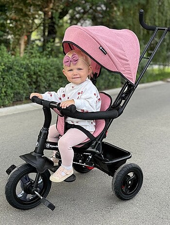 Tricycle Évolutif, Vélo Enfant 1-4 ans Pliable - Poignée Confortable, Poussoir, Siège Réversible