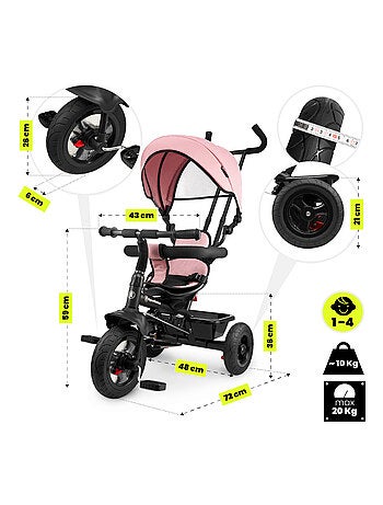 Tricycle Évolutif, Vélo Enfant 1-4 ans Pliable - Poignée Confortable, Poussoir, Siège Réversible