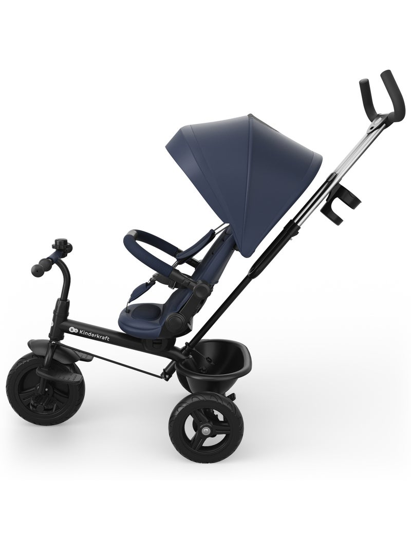 Tricycle Kinderkraft ASTON 2 PLUS 6en1 poignée parentale réglable roue libre siège 360° Bleu marine - Kiabi