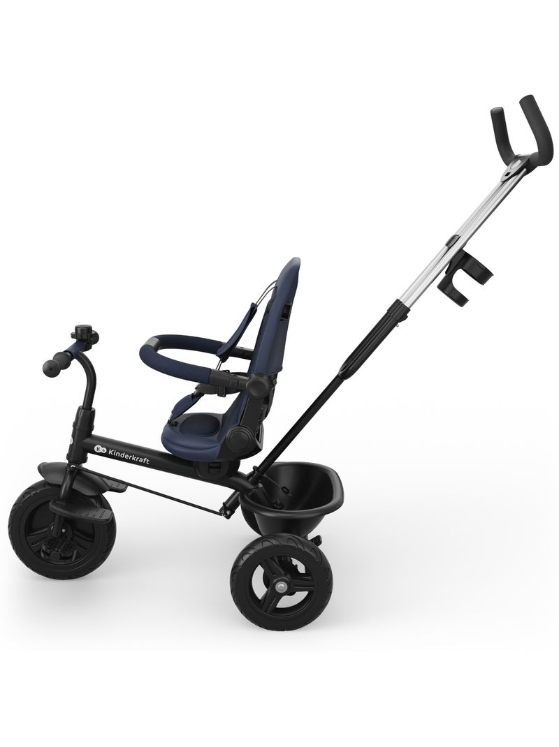 Tricycle Kinderkraft ASTON 2 PLUS 6en1 poignée parentale réglable roue libre siège 360° Bleu marine - Kiabi