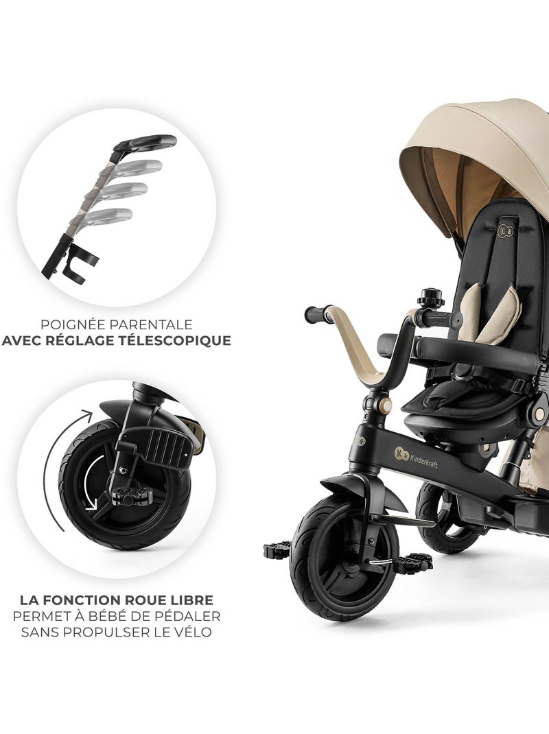 Tricycle Kinderkraft EASYTWIST 5 en 1 avec Siège Rotatif 360°, Capote UPF50+ et Roues PU Beige - Kiabi