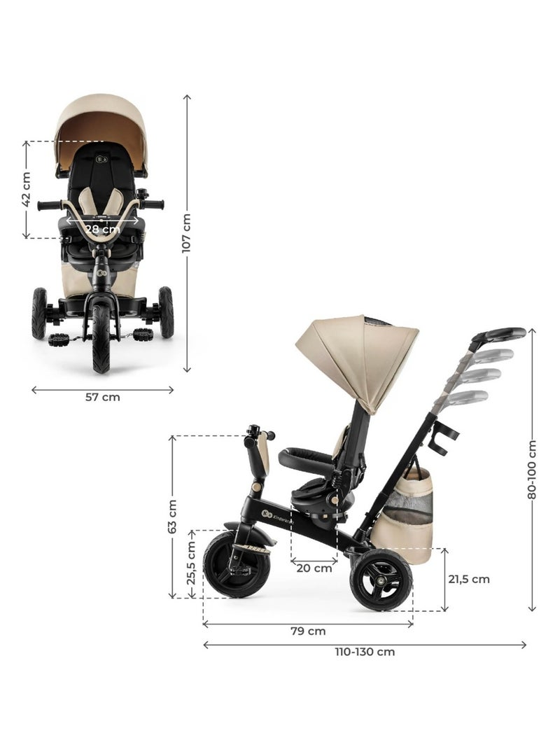 Tricycle Kinderkraft EASYTWIST 5 en 1 avec Siège Rotatif 360°, Capote UPF50+ et Roues PU Beige - Kiabi