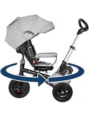Tricycle Pour Enfant 1-5 ans 25 kg max, Poussette Habillage Pluie, Siège Pivotant, Pliante Grise