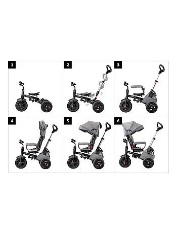 Tricycle Pour Enfant 1-5 ans 25 kg max, Poussette Habillage Pluie, Siège Pivotant, Pliante Grise