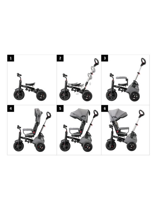 Tricycle Pour Enfant 1-5 ans 25 kg max, Poussette Habillage Pluie, Siège Pivotant, Pliante Grise - Kiabi