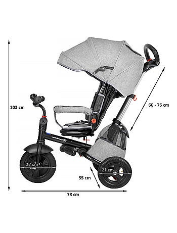 Tricycle pour enfant 1-5 ans 25 kg max, poussette habillage pluie, siège pivotant, pliante