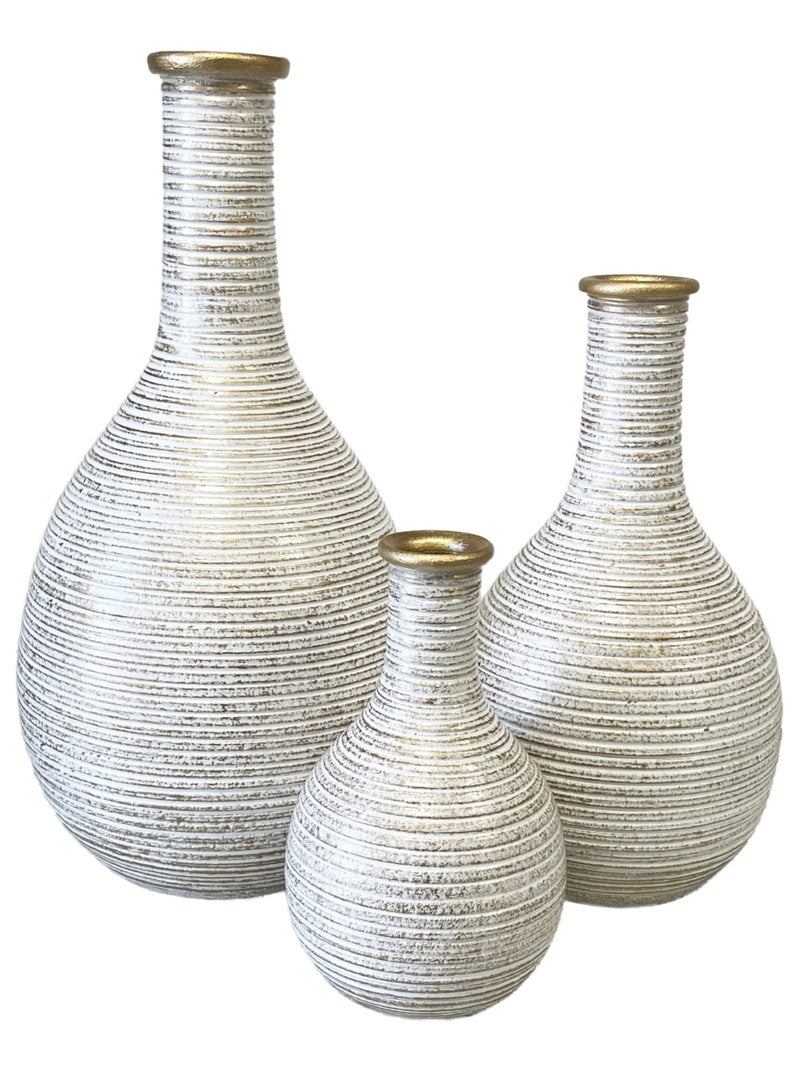 Trio de vases artisanaux blanc et or en céramique Blanc Doré - Kiabi