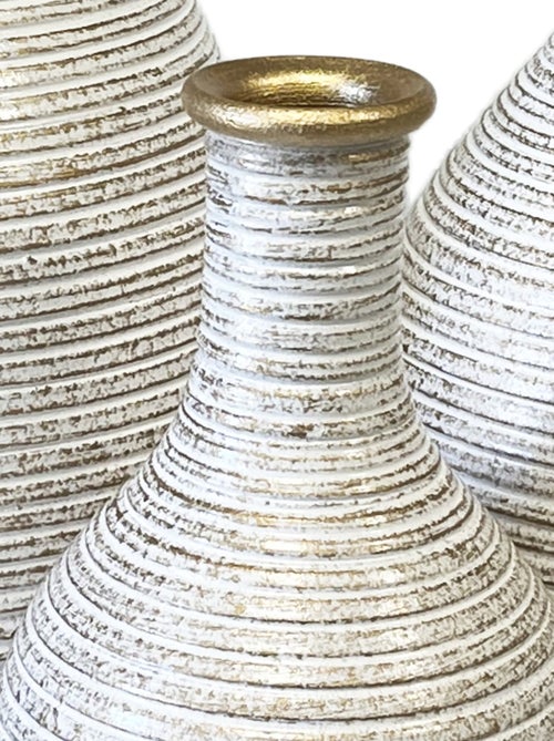 Trio de vases artisanaux blanc et or en céramique - Kiabi