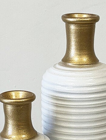Trio de vases artisanaux en céramique blanc et or 40 cm