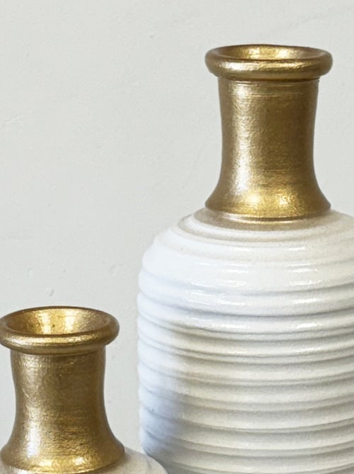 Trio de vases artisanaux en céramique blanc et or 40 cm - Kiabi