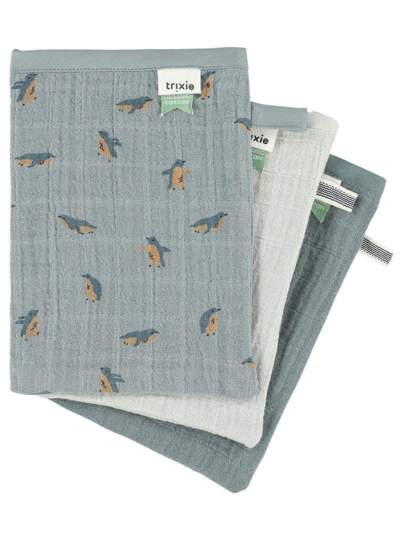 Trixie - Lot 3 gants de toilette Peppy Penguins Bleu - Kiabi