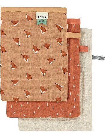Trixie - lot de 3 gants de toilette en mousseline
