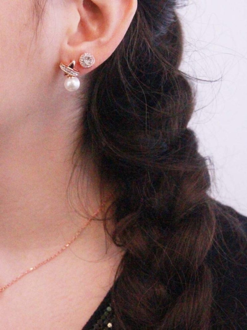 Trois paires de Boucles d'oreilles Perles avec chaussette du Père Noël - Or Rosé et cristal Or rose - Kiabi