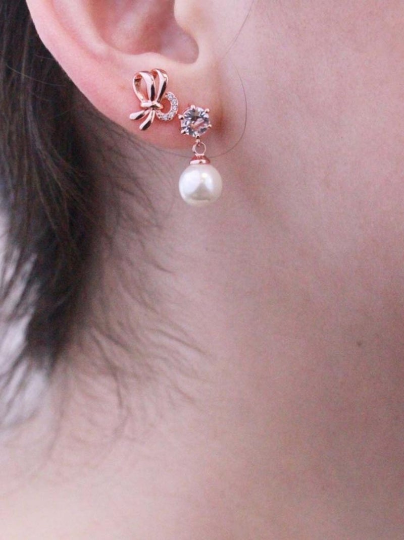 Trois paires de Boucles d'oreilles Perles avec chaussette du Père Noël - Or Rosé et cristal Or rose - Kiabi