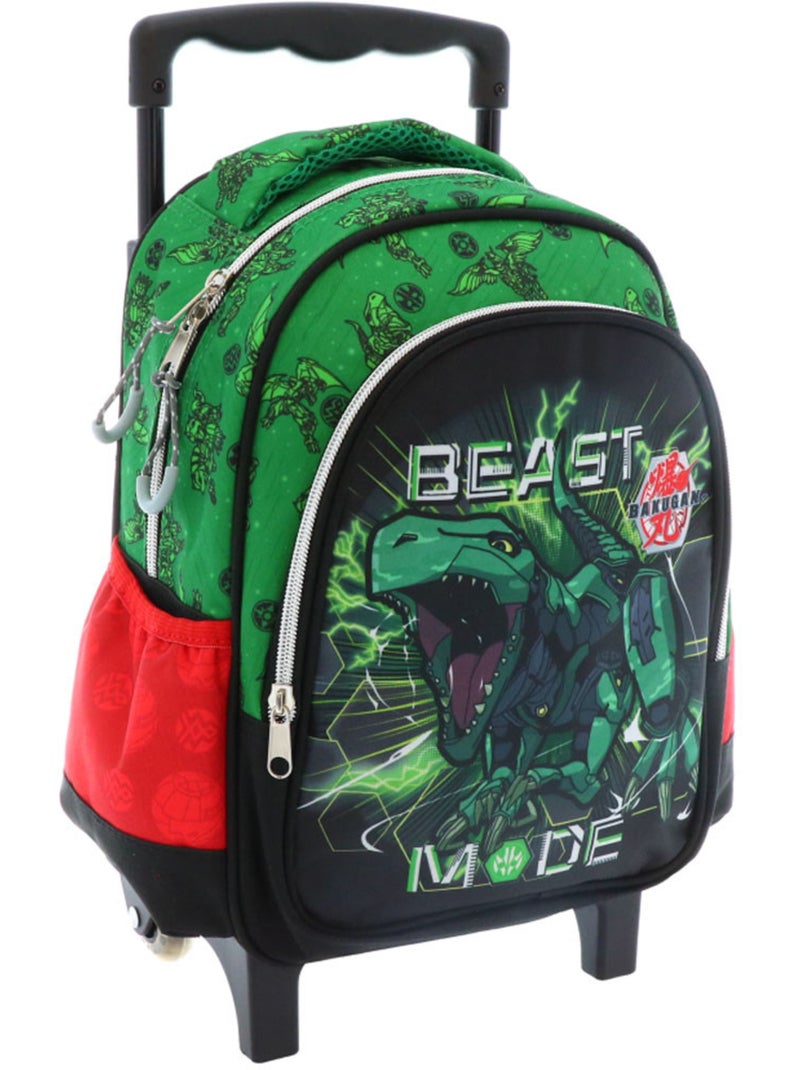 Trolley scolaire Bakugan à PVC laminé et poignée télescopique Bleu Vert clair - Kiabi