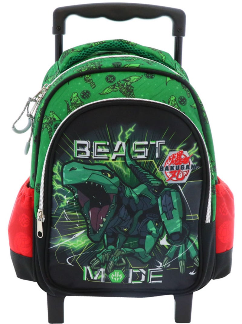 Trolley scolaire Bakugan à PVC laminé et poignée télescopique Bleu Vert clair - Kiabi