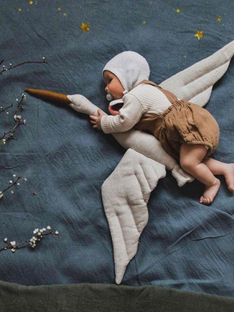 Trophée mural enfant,  Cigogne en lin blanc Blanc - Kiabi
