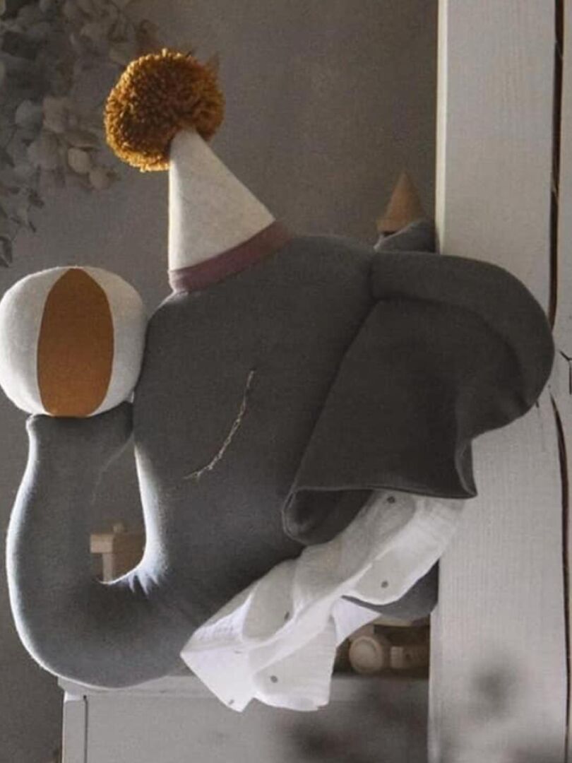 Trophée mural enfant en lin, Éléphant de cirque gris Gris - Kiabi