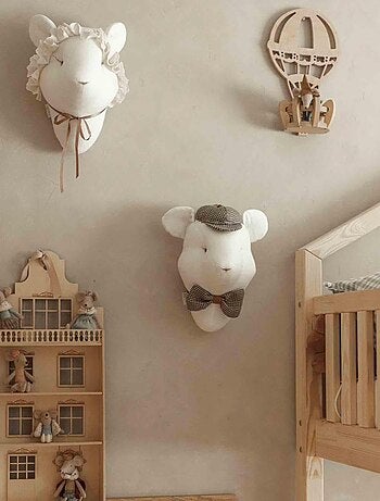 Trophée mural Souris Edouard en lin – décoration chambre bébé enfant SEVIRA KIDS