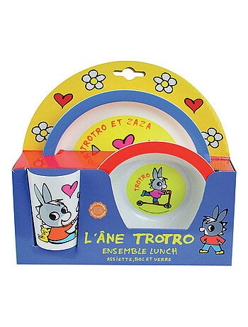 Trotro ensemble repas incluant 1 verre 220 ml, 1 assiette et 1 bol micro-ondables pour enfant
