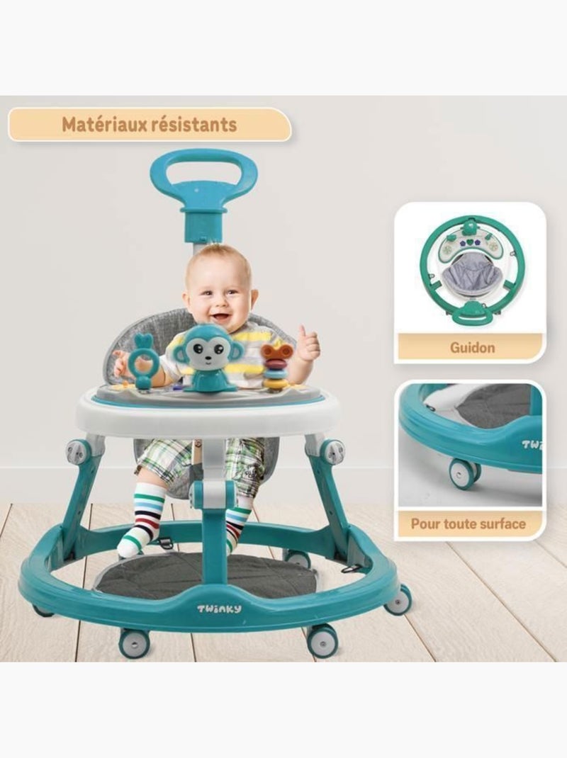 Trotteur bébé - babywalker 3-en-1 évolutif avec set de jeux - twinky Bleu azur - Kiabi