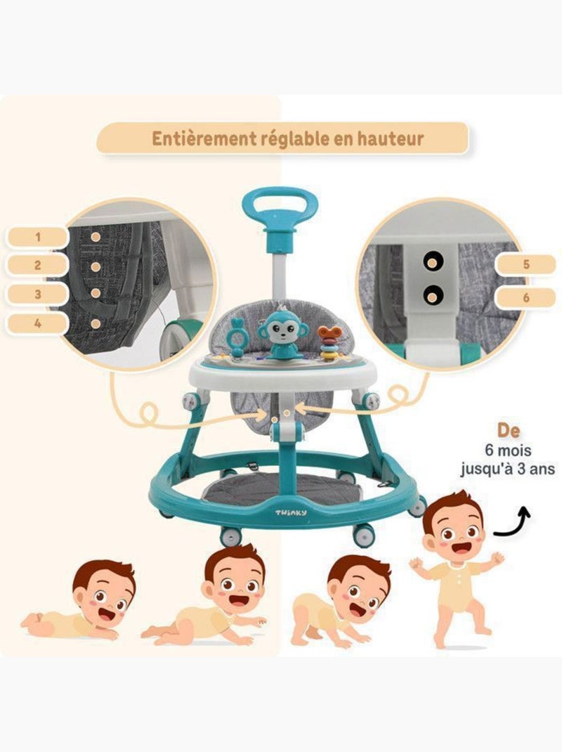 Trotteur bébé - babywalker 3-en-1 évolutif avec set de jeux - twinky Bleu azur - Kiabi