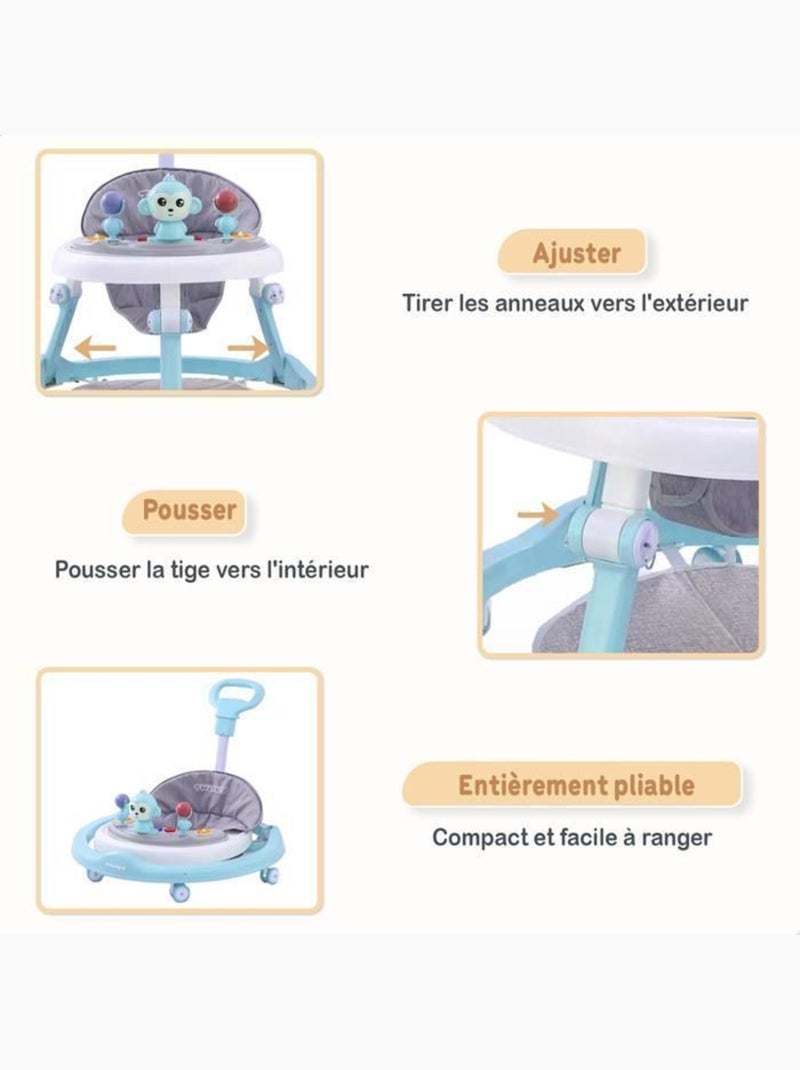 Trotteur bébé - babywalker 3-en-1 évolutif avec set de jeux - twinky Bleu - Kiabi