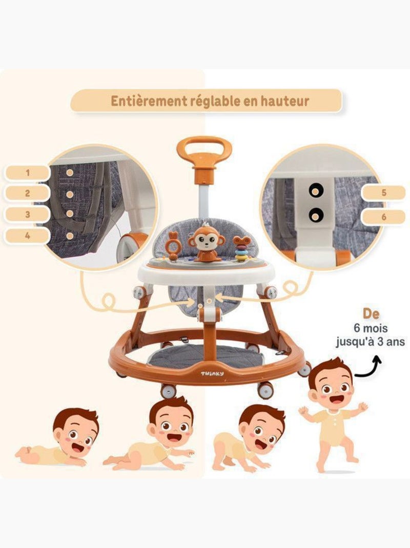 Trotteur bébé - babywalker 3-en-1 évolutif avec set de jeux - twinky Marron - Kiabi
