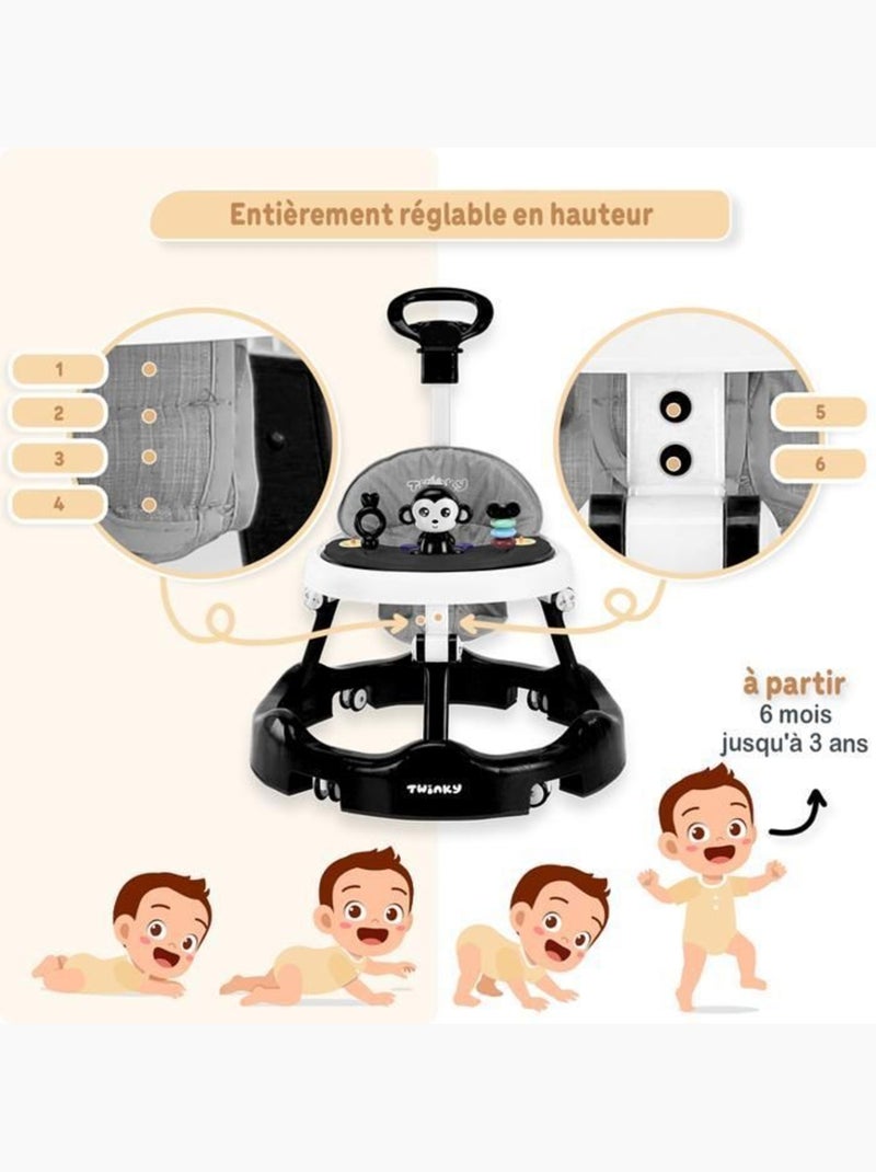 Trotteur bébé - babywalker 3-en-1 évolutif avec set de jeux - twinky Noir - Kiabi