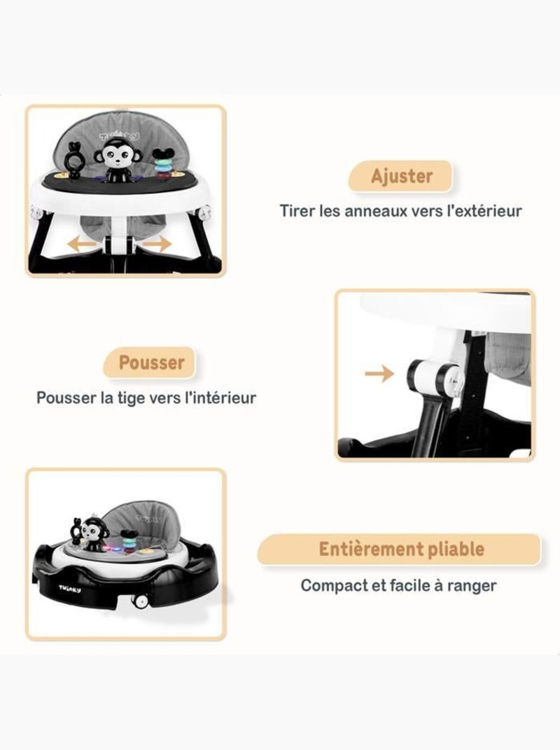 Trotteur bébé - babywalker 3-en-1 évolutif avec set de jeux - twinky Noir - Kiabi