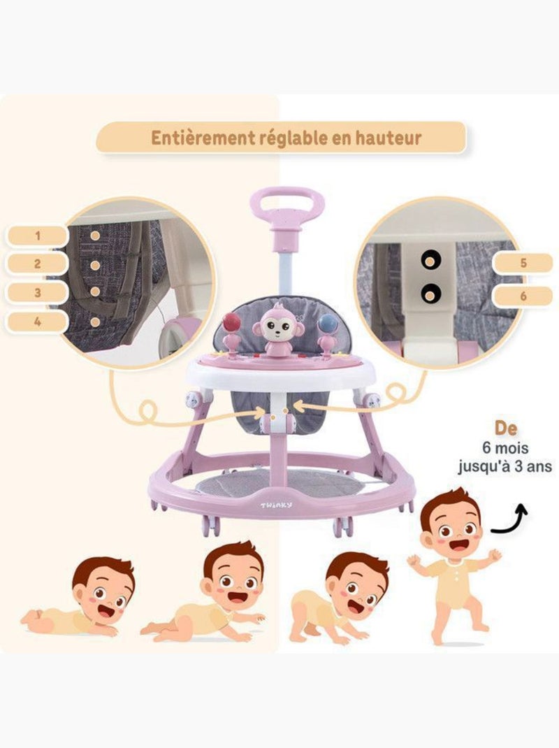 Trotteur bébé - babywalker 3-en-1 évolutif avec set de jeux - twinky Rose - Kiabi