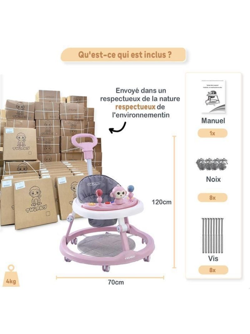 Trotteur bébé - babywalker 3-en-1 évolutif avec set de jeux - twinky Rose - Kiabi