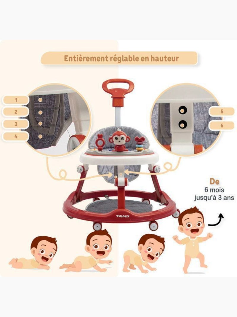 Trotteur bébé - babywalker 3-en-1 évolutif avec set de jeux - twinky Rouge - Kiabi