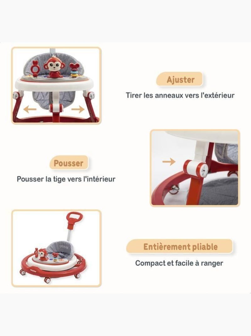 Trotteur bébé - babywalker 3-en-1 évolutif avec set de jeux - twinky Rouge - Kiabi