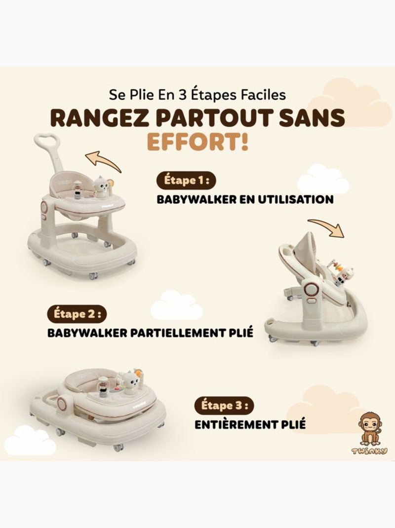 Trotteur bébé - babywalker go 3-en-1 pliable anti-basculement - twinky Beige - Kiabi