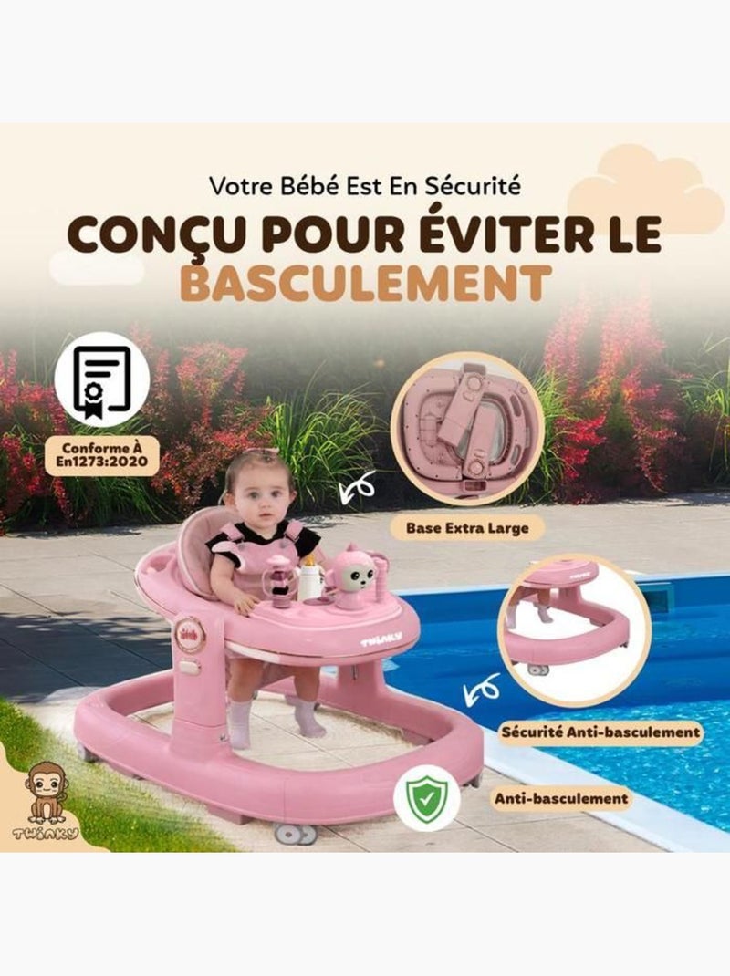 Trotteur bébé - babywalker go 3-en-1 pliable anti-basculement - twinky Rose - Kiabi