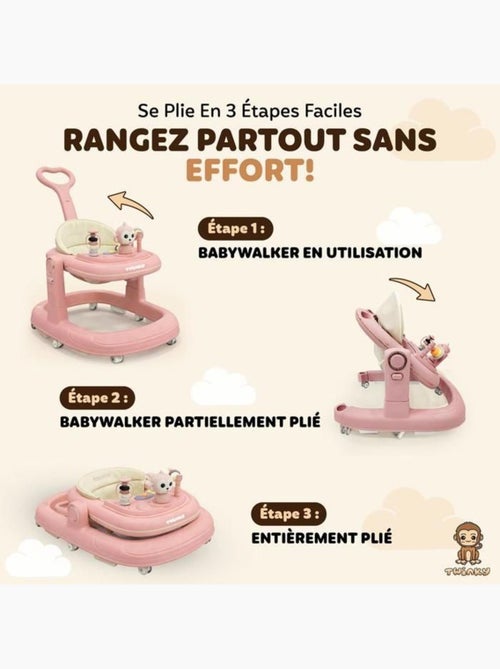 Trotteur bébé - babywalker go 3-en-1 pliable anti-basculement - twinky - Kiabi Trotteur bébé - babywalker go 3-en-1 pliable anti-basculement - twinky - Kiabi