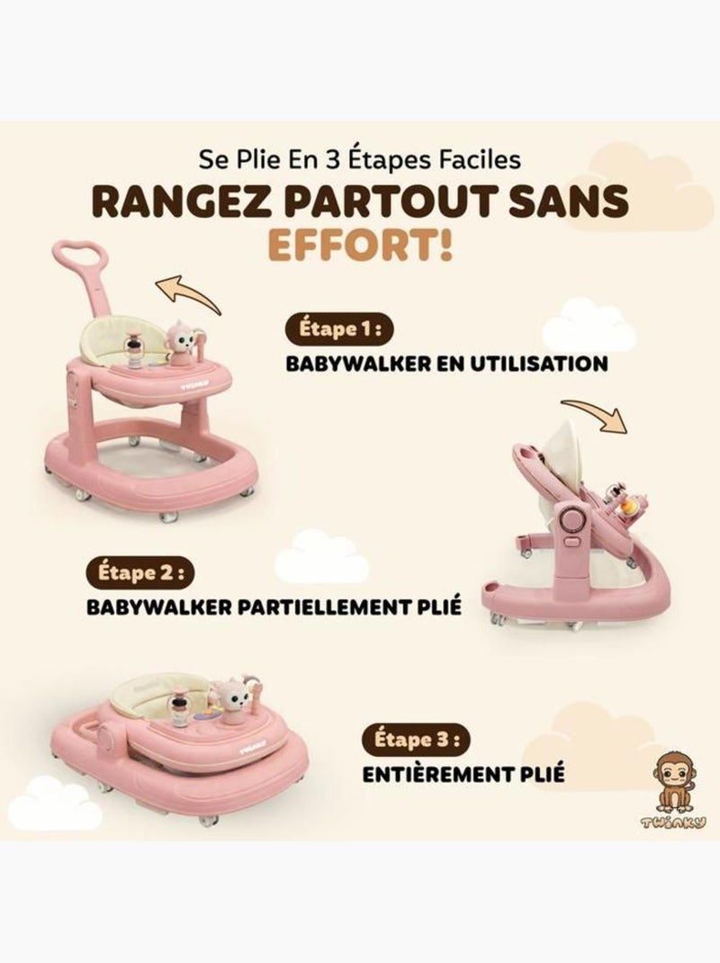 Trotteur bébé - babywalker go 3-en-1 pliable anti-basculement - twinky Rose - Kiabi
