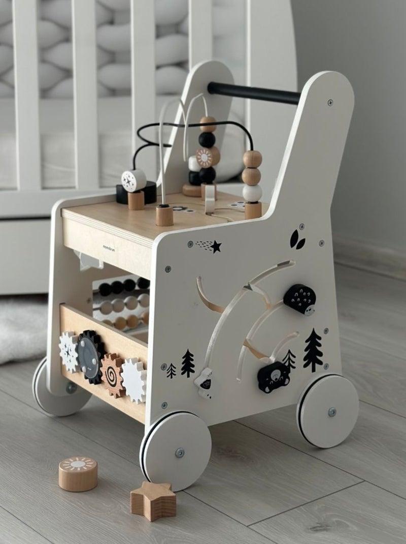 Trotteur Bébé Bois, Table D'activité Poignée Confortable, Roues