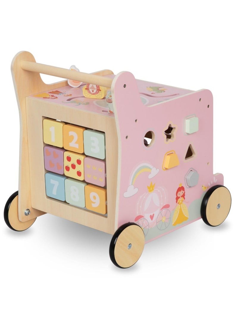 Trotteur Bébé en Bois, Jouet Éducatif Montessori, Trieur, Boulier, Chiffres, Roues Antidérapantes Rose - Kiabi