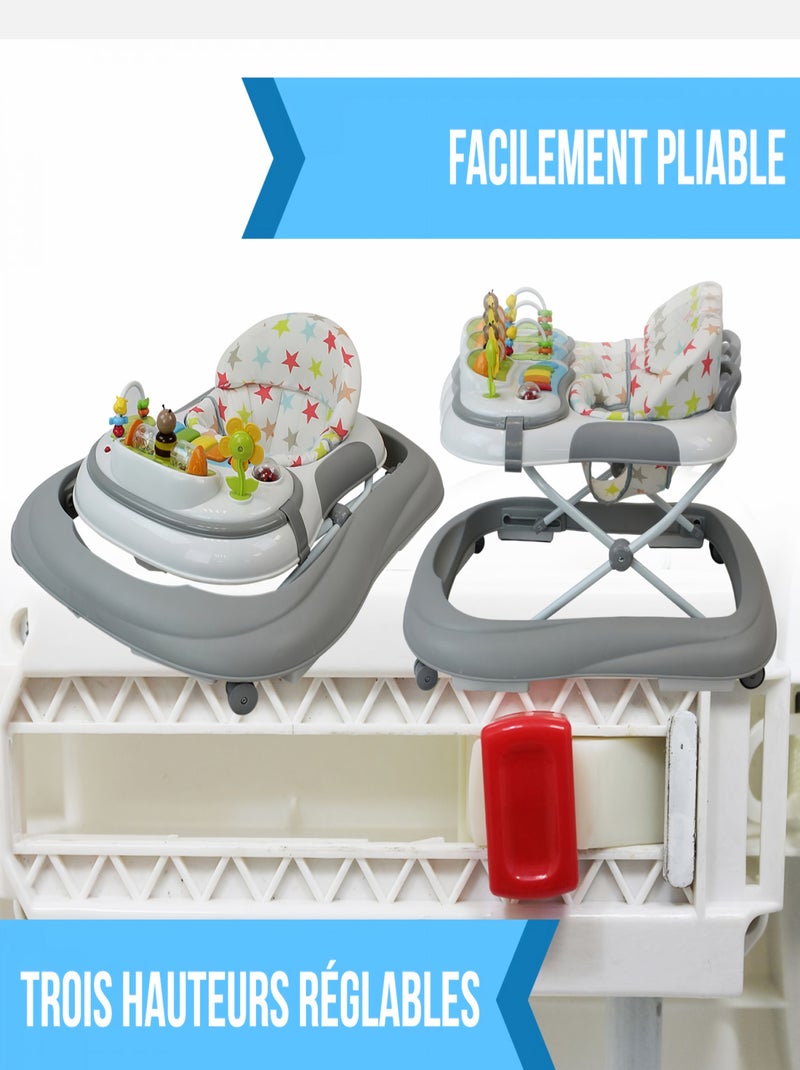 Trotteur bébé évolutif musical pliable réglable en hauteur - Monsieur Bébé Gris - Kiabi