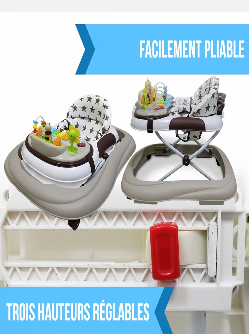 Trotteur bébé évolutif musical pliable réglable en hauteur - Monsieur Bébé Marron - Kiabi