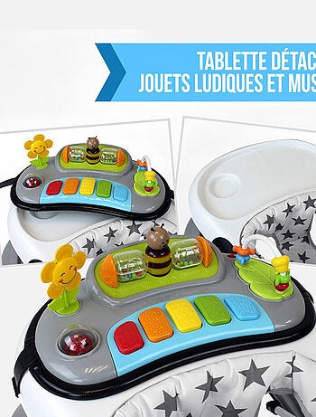 Trotteur bébé évolutif musical pliable réglable en hauteur - Monsieur Bébé