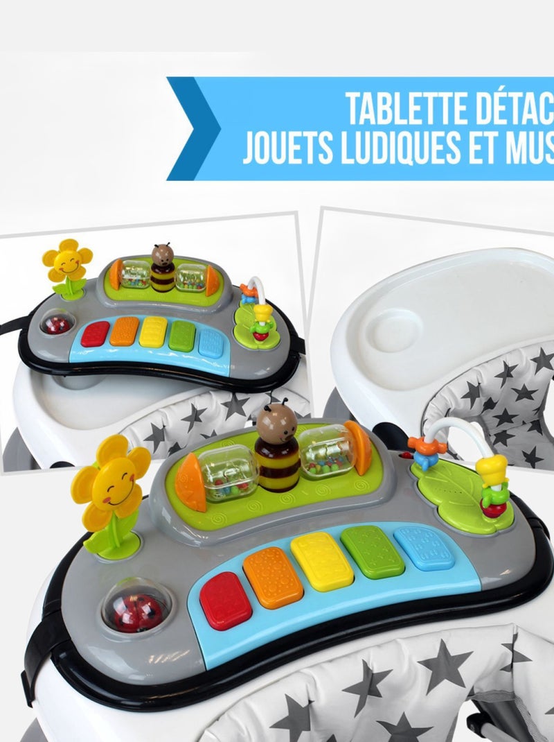 Trotteur bébé évolutif musical pliable réglable en hauteur - Monsieur Bébé Noir - Kiabi