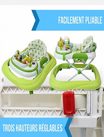 Trotteur bébé évolutif musical pliable réglable en hauteur - Monsieur Bébé