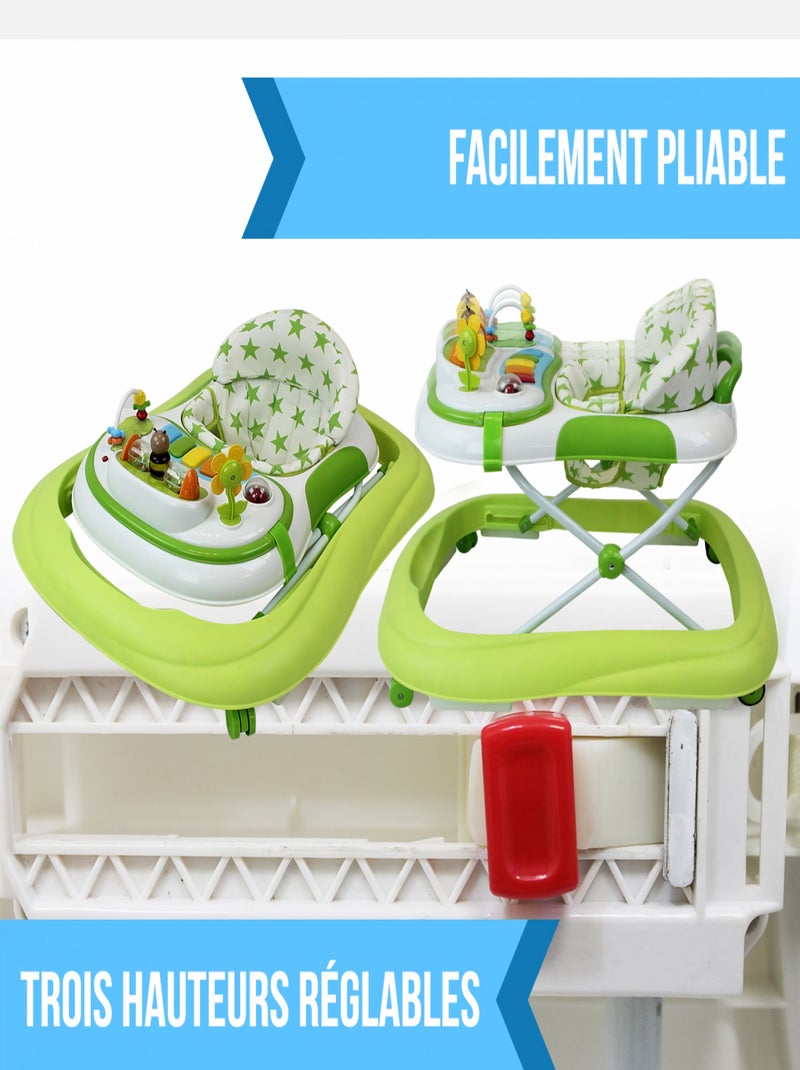 Trotteur bébé évolutif musical pliable réglable en hauteur - Monsieur Bébé Vert - Kiabi