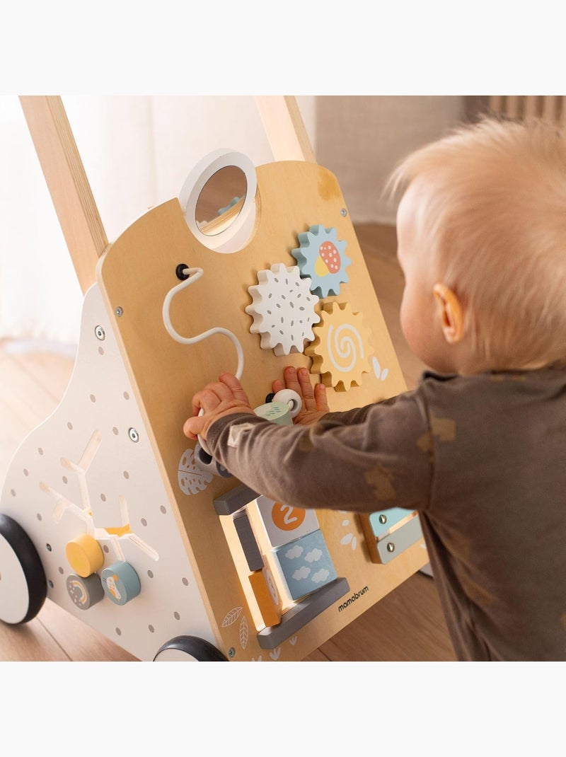 Trotteur Éducatif Bois avec Tableau de Manipulation, Hauteur Réglable 58-66cm - Jouet d'Éveil Bébé Blanc - Kiabi