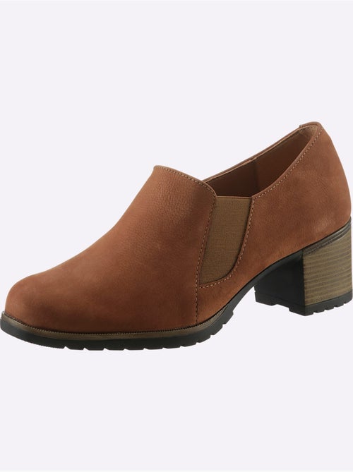 Trotteurs à front haut en cuir velours avec empiècement extensible - Taille standard - Helline - Kiabi