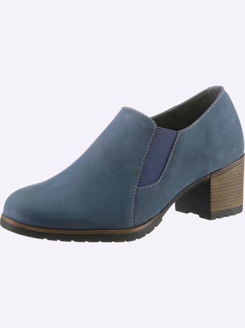 Trotteurs à front haut en cuir velours avec empiècement extensible - Taille standard - Helline - Kiabi