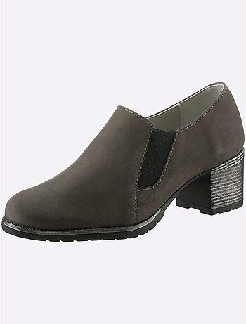 Trotteurs à front haut en cuir velours avec empiècement extensible - Taille standard - Helline